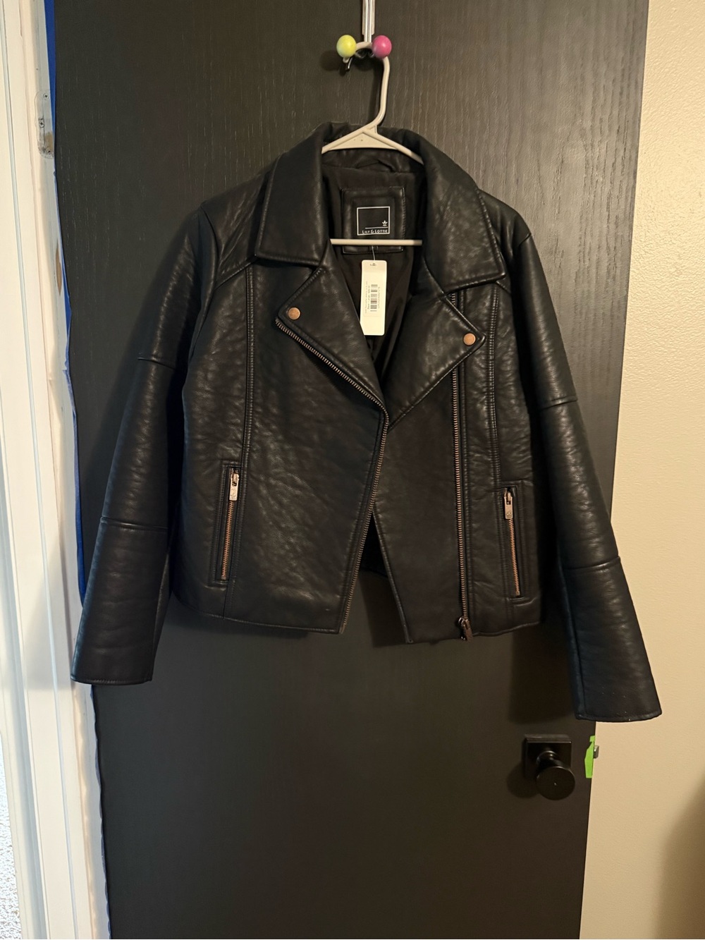 Lily & Lottie Black Faux Leather Moto Jacket - Women